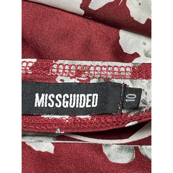 Missguided Red Floral Satin V-Neck Open Back Short Sleeve Mini Shirt Dress Sz 10 - Picture 3 of 4